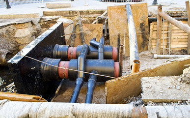 laying of plastic pipes under the ground