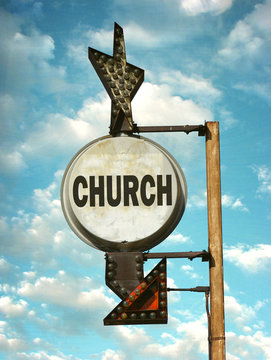 aged and worn vintage photo of church sign