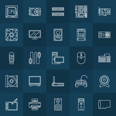 Computer components linear icons