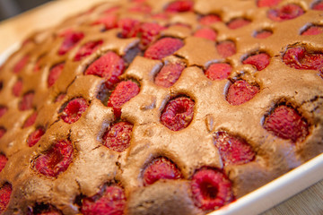 Brownie with raspberries