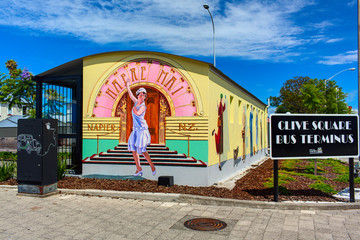 Facade of the Clive Square bus terminal. Napier town