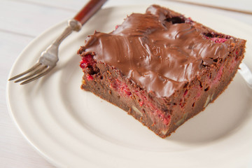 Brownie with raspberries