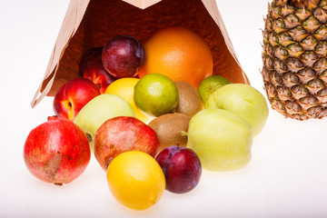Fresh citrus fruits and packet