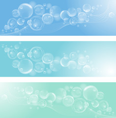 Soap bubbles backgrounds. Horizontal vector illustrations for your design.