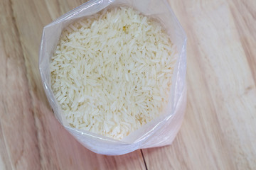 Jasmin rice on a pile in a bag