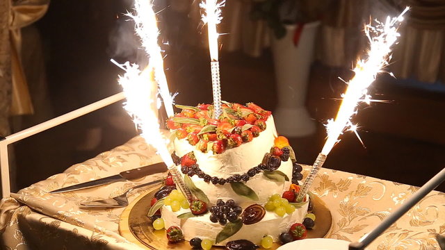 Firework on the top of the wedding cake