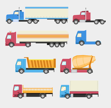 Trucks set. Flat style vector icons.