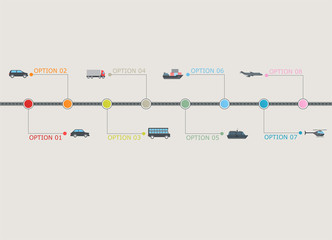 Transportation infographic timeline with stepwise numbered structure