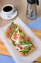Sandwich with mozzarella and jamon