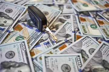 A lot of banknotes one US dollar and key