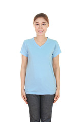 Fototapeta premium young beautiful female with blank t-shirt