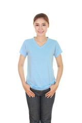 Obraz premium young beautiful female with blank t-shirt