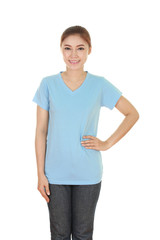 Obraz premium young beautiful female with blank t-shirt