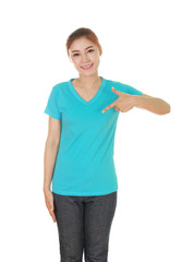 young beautiful female with blank t-shirt