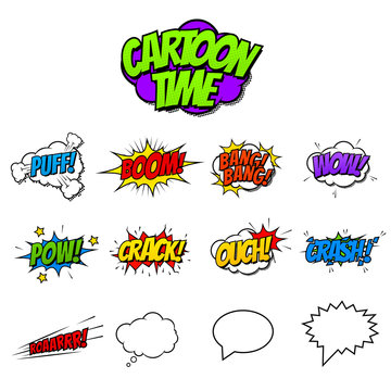 Set of Onomatopoeia and Sound Effects From Cartoons and Comics