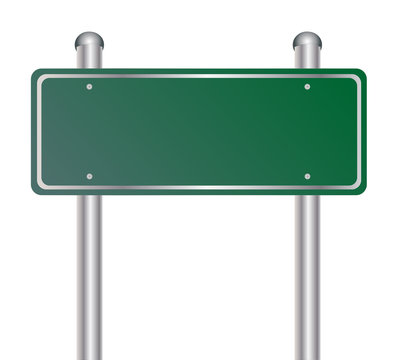 Blank green traffic road sign on white