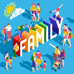 Fototapeta premium Rainbow Family People Isometric Vector