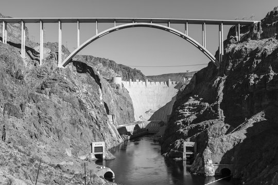 Hoover Dam Bypass Bridge Black and White