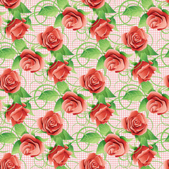 Vector seamless pattern with red roses.