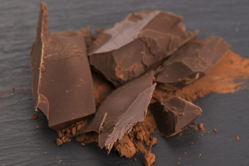 Chopped chocolate with cacao