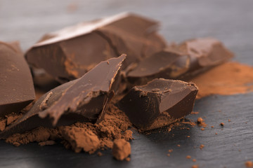Chopped chocolate with cacao