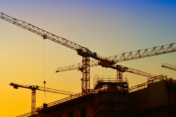 Baukräne auf der Baustelle des Stadtschlosses in Berlin