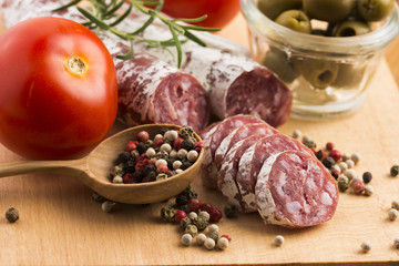 slices of spanish pork sausage