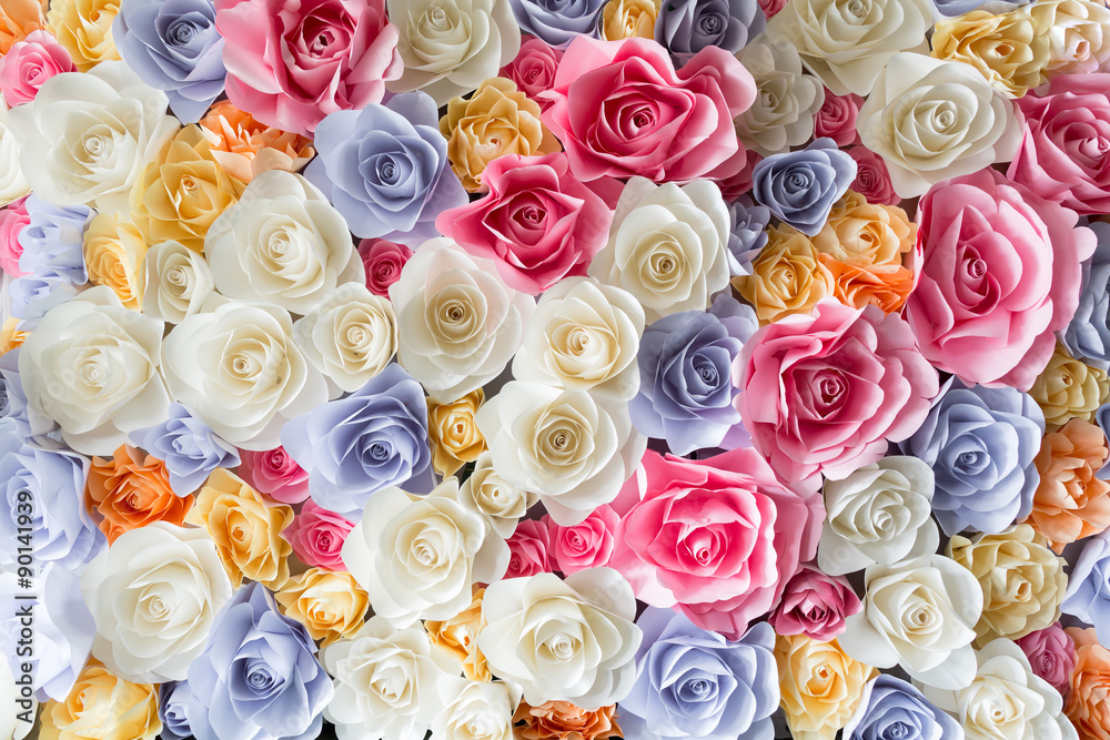 Wall mural backdrop of colorful paper roses