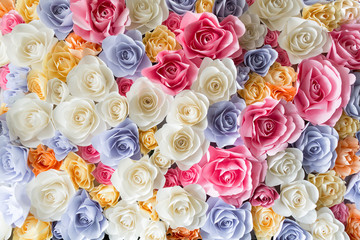 Backdrop of colorful paper roses - obrazy, fototapety, plakaty