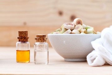 Fototapeta na wymiar Natural Spa Ingredients Lemongrass essential Oil with Aromather