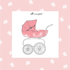 illustration of pram for girl