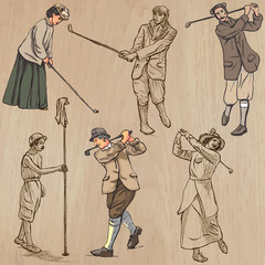 Vintage Golf and Golfers - Hand drawn vectors, freehands - 90143307