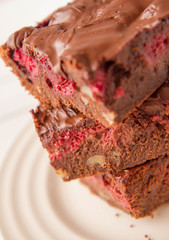Brownie with raspberries