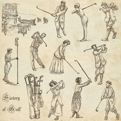 Fototapeta na wymiar Golf and Golfers - Hand drawn vintage pack. Freehand sketching.
