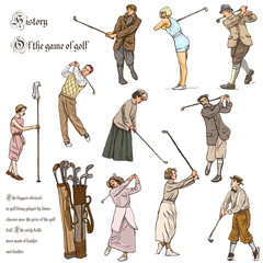 Golf and Golfers - Hand drawn vintage pack. Freehand sketching.