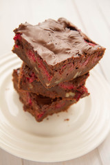 Brownie with raspberries