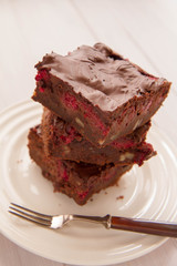 Brownie with raspberries