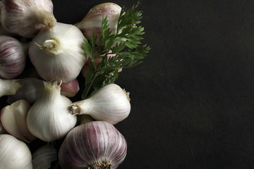 garlic on a black background