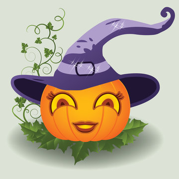Cute halloween pumpkin, vector illustration