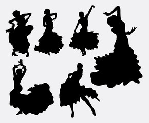 Female flamenco dancer silhouettes - obrazy, fototapety, plakaty