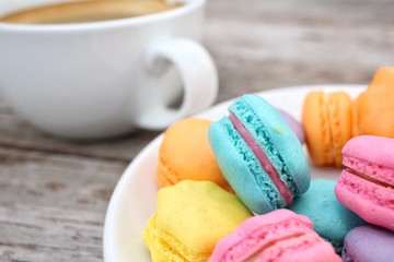 French macaroons with hot coffee
