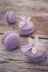 French macaroons with purple flowers