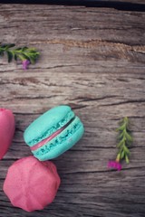 French macaroons with pink flowers