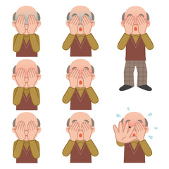 顔を覆うシニア男性