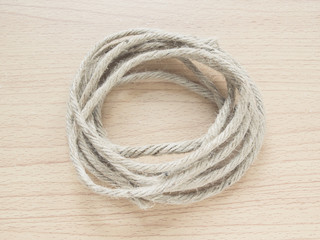 Recycle rope on wooden background, Vintage Filter process