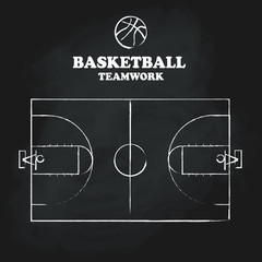 Fototapeta premium Basketball court floor vintage hand drawn blackboard vector illu