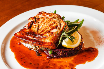 meat steak with red cabbage