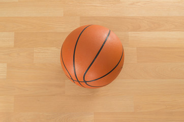 Close up Basketball on wooden floor background