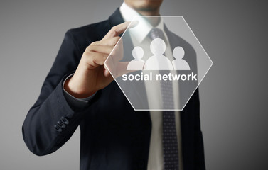  touching virtual icon of social network