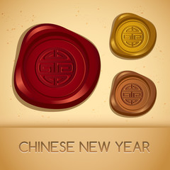 Set of Holiday Wax Seal : Chinese New Year : Vector Illustration 